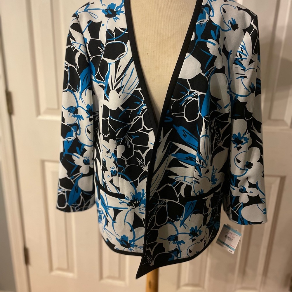 Black Teal Blue & White Kasper Blazer